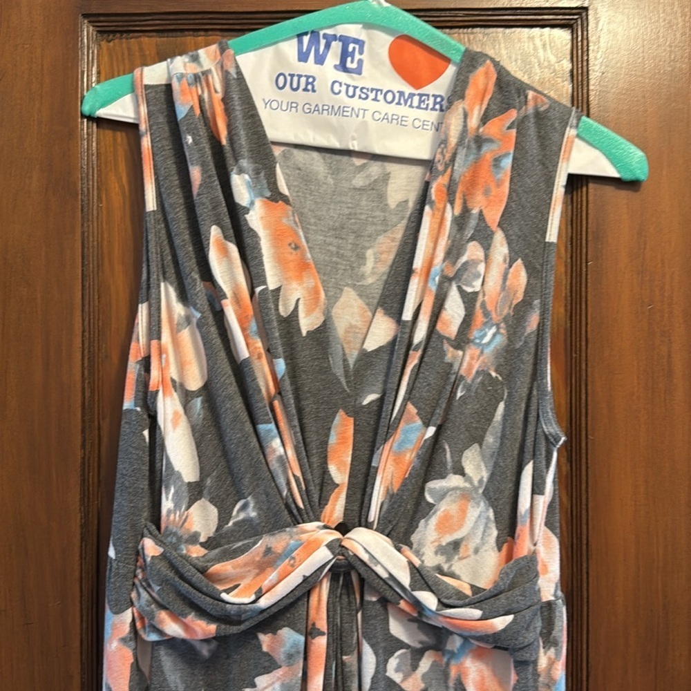 Sweet Lovely by Jen Charcoal Grey Floral Sleeveless Knot Front Maxi Dress - Picture 4 of 11